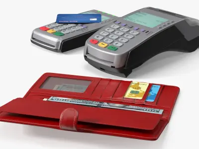  Payment Terminal Set with Credit Card and Wallet 