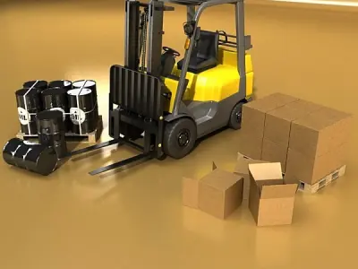 Lift Truck Pallet Cartons and Metal Drums 3D model