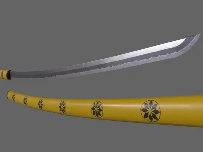 PBR Katana Japanese Sword Yellow V3 Low-poly 3D model