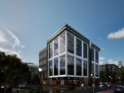 Model of Commercial Glass Building of Business Complex Low-poly 3D model