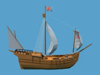 Low Poly Cartoon Pinta 1492 Ship Low-poly 3D model