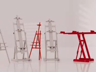 Easel Set  Wooden Studio Easels Low-poly 3D model