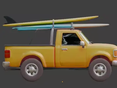 Sunset Beach Surf Truck 3D Model Low-poly 3D model