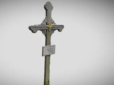 old wooden cross Low-poly 3D model