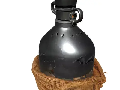 Distressed Military Canteen with Bag Low-poly 3D model