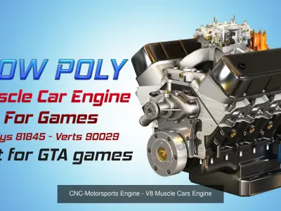 Muscle Car Engines - V8 Low-poly Engines 5 in 1 3D Model Pack