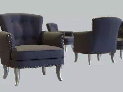 Vintage Chair  DarkBlue Wool Upholstery Stainless Steel Legs 3D model