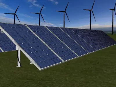 Solar photovoltaic-wind power station 3D model