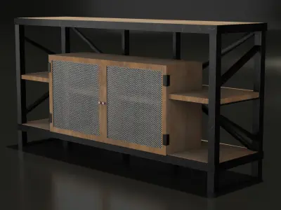 Industrial rustic media console Low-poly 3D model