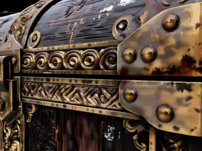Ancient Wooden Treasure Box with Gold Accents Low-poly 3D model