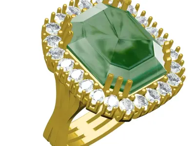 Antique Big Emerald Euro Shank Engagement Ring 3D print model