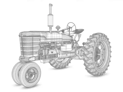 Old Tractor Model with Rusty Texture and Controllers 3D model