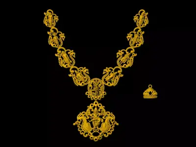 dasavatar ornate gold necklace and earring set 3D print model