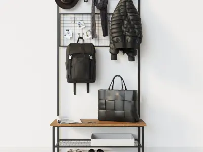 Hallway Industrial Shoe Rack Bench 3D model