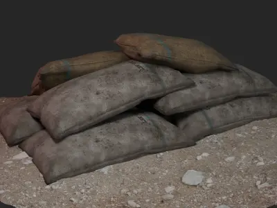 Low Poly Dirty Grain Sack and Cardboard Box Low-poly 3D model