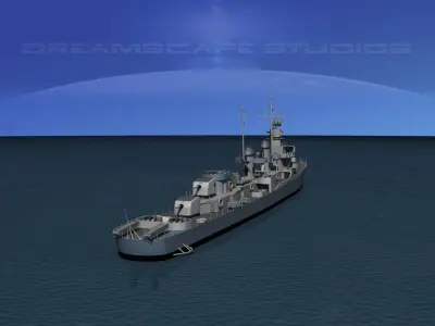 Fletcher Class Destroyer DD-475 USS Hudson 3D model