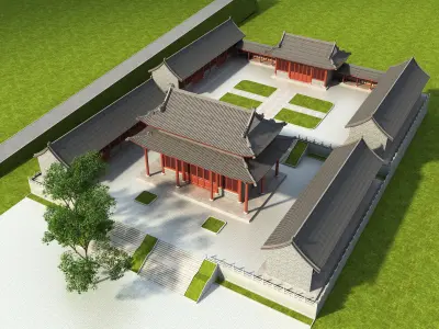 Chinese ancient architecture Low-poly 3D model 3