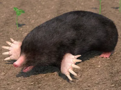 Mole Animal Fur Rigged 3D model