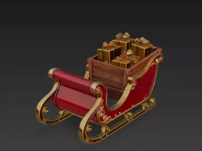 Santa Golden Gift Sleigh 3D Model Low-poly 3D model