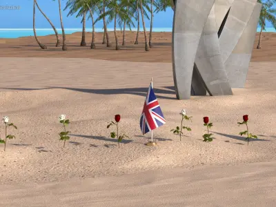  Les Braves Memorial with Allied Flags and Flowers 