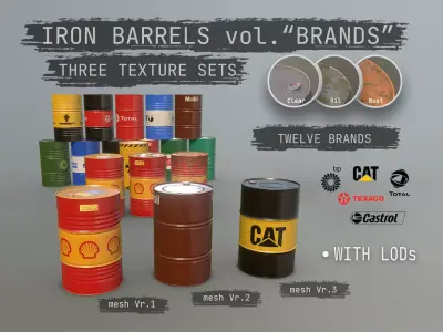 Cargo Iron Barrels 200L Brands Low-poly 3D model
