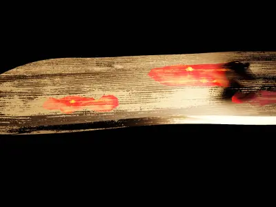 Dirty wooden piece  with red paint  Low-poly 3D model
