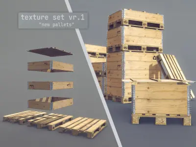 Cargo Wood Pallets Collars Cover EUR EPAL 3D Model Collection