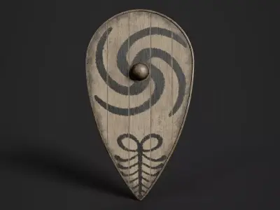 Slavic kite wooden shield-painted black spiral symbol Low-poly 3D model