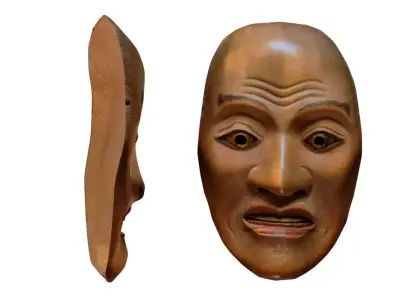 Yorimasa Mask Japan Noh Theatre Play Helmet Face wood decor art Low-poly 3D model