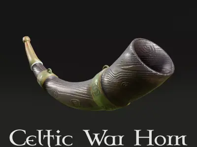 Celtic Style War Horn GameReady PBR Low Poly Low-poly 3D model