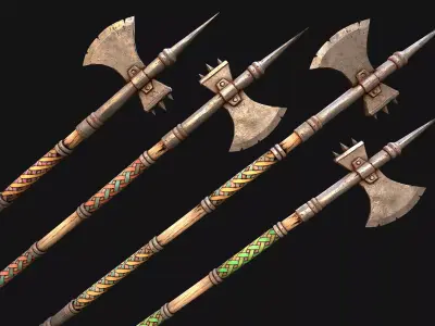 Medieval Weapons Halberd Polearm Axe  Weaponry Set Low-poly 3D model