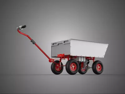 RED SILVER ELECTRIC MOTORIZED CART TROLLEY TRAILER CARGO WAGON 4 3D model