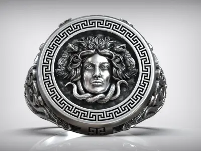 Medusa Gorgona Snake Head Greek Antique Meander Pattern Signet 3D print model