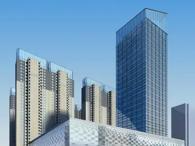 Architecture building with tall glass towers 3D model