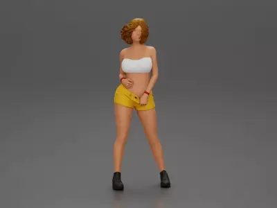 Stylish Woman Striking Confident Pose in Bright Summer Outfit 3D print model