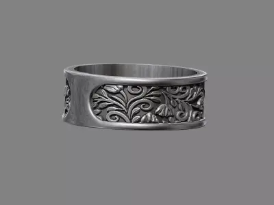 Floral Tulip flowers and Leaves nature wedding ring 3D print model