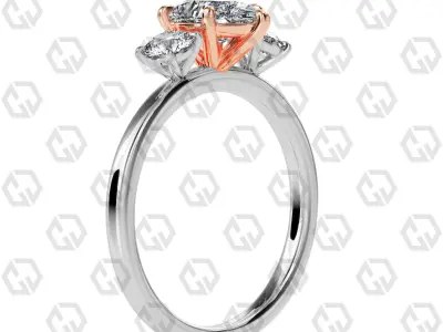 Ring 107 Pear Shape 3 stone ring with round 3D print model