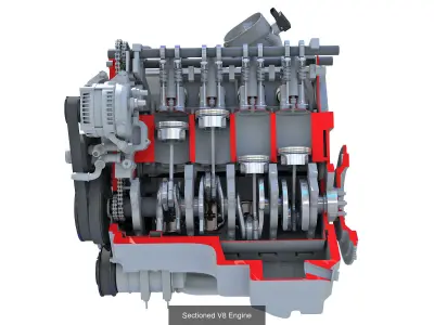 Sectioned and Full V8 Engine 3D Model Pack