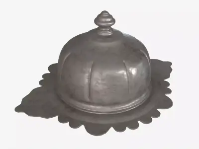 Old Metal Serving Butter Dish with Dome 3D model
