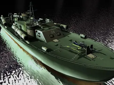 PT-109 military boat in water 3D model