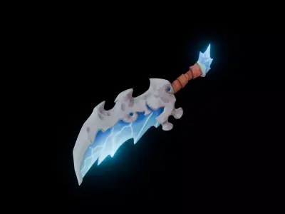 Frostfang - Stylized Fantasy Bone-Ice Sword -Game-Ready Low-poly 3D model