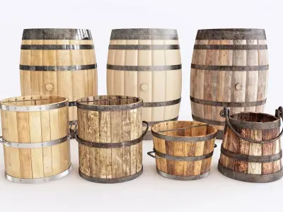barrels and buckets 3D model