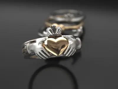 CLADDAGH 2 colors 3 part folding RING 3D print model