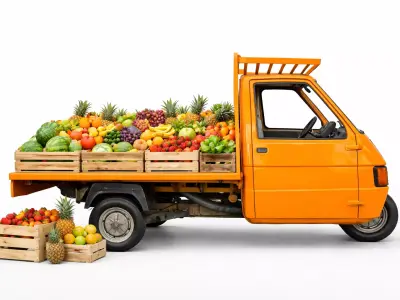 Fruit Delivery Truck 3D Model Market Pickup Cargo Vehicle 3D model