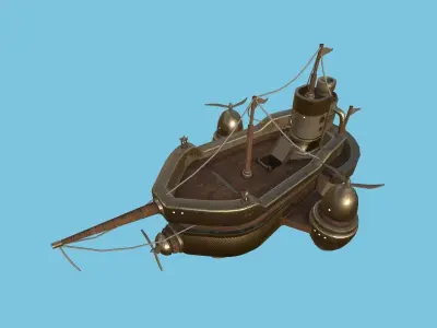 Cartoon Airship 06 - Bronze Wood - Low Poly Ship Low-poly 3D model