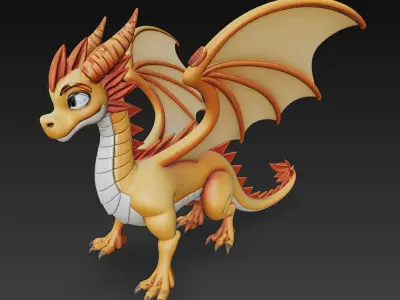 Dragon Yellow Realistic 3D Model Basic - Low Poly Realistic Low-poly 3D model