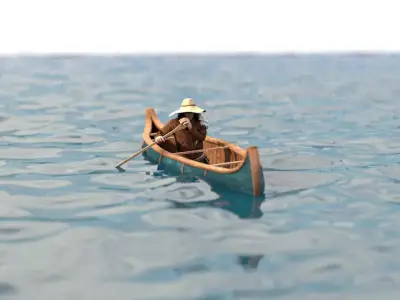 Canoe in ocean Low-poly 3D model