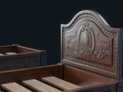 Antiquare Bed 3 Low-poly 3D model