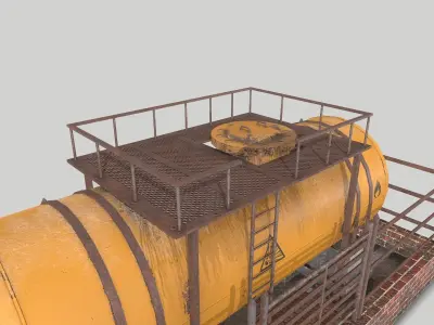Industrial Tank and Platform Low-poly 3D model
