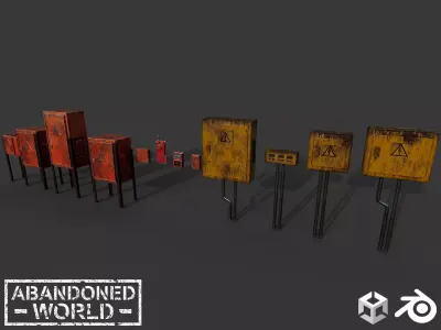 Painted Rusty Electrical Panels Low-poly 3D model